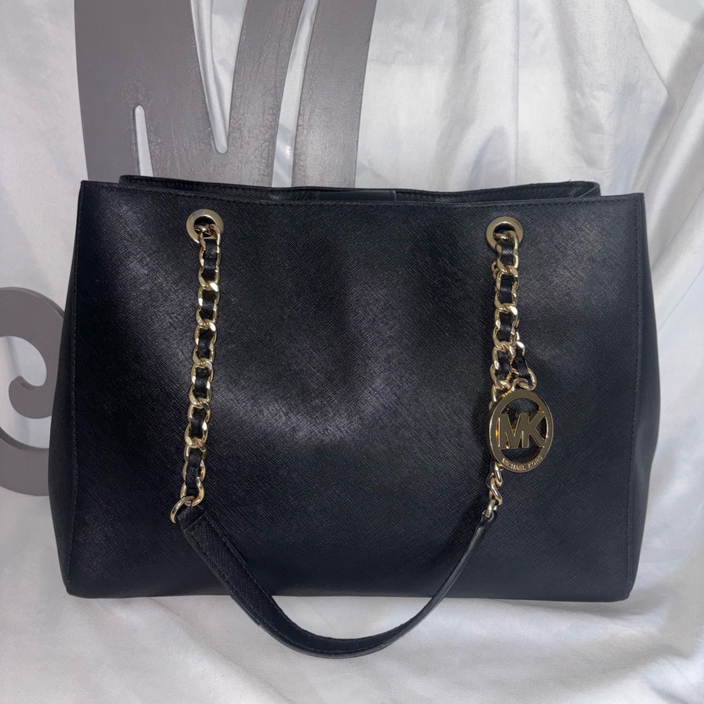 Michael Kors Black and Gold Shoulder Bag with Chain Details